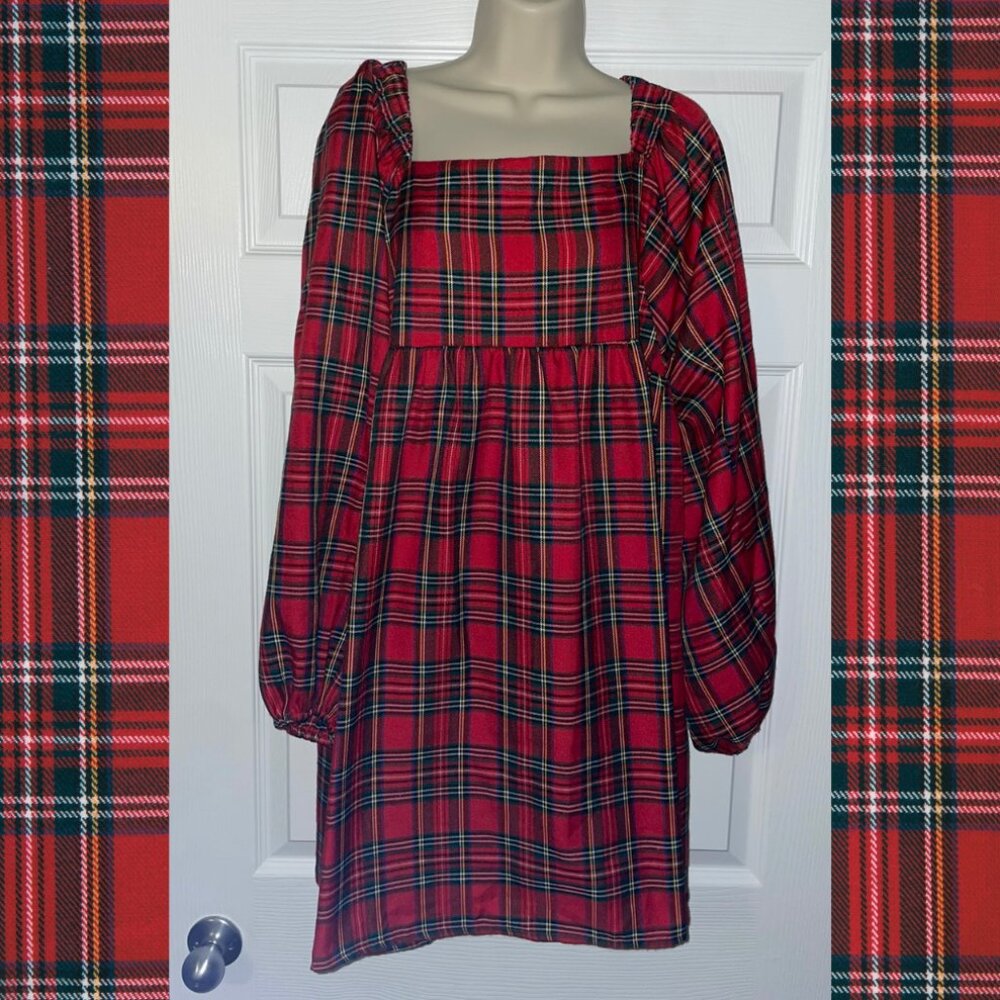 VICI Red Tartan Plaid Holiday Babydoll Dress